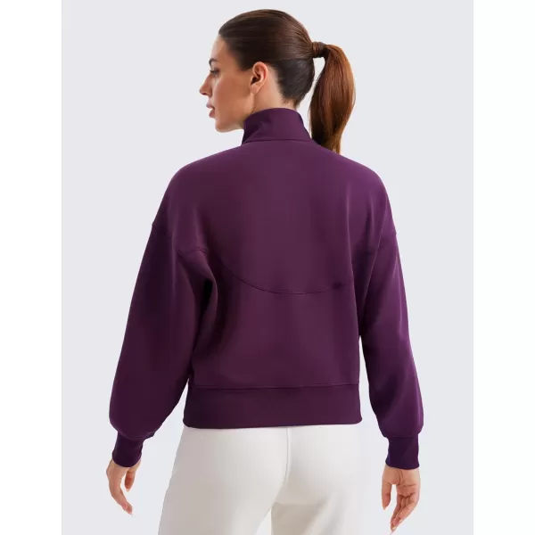 imageCRZ YOGA SoftAura Half Zip Sweatshirt for Women Long Sleeve Pullover Tops Workout Casual Funnel Neck Sweatshirts with PocketPlum Magenta