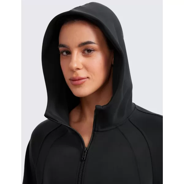 imageCRZ YOGA Womens SoftAura Full Zip Up Hoodie Workout Casual Hooded Sweatshirt Long Sleeve Athletic Jacket with Thumb HolesBlack