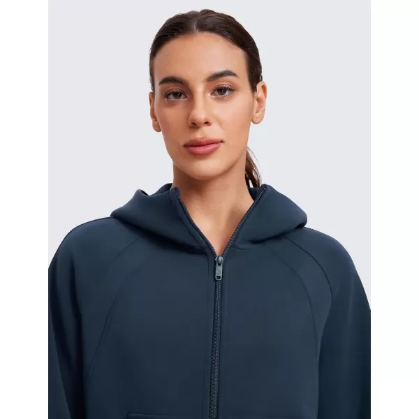 imageCRZ YOGA Womens SoftAura Full Zip Up Hoodie Workout Casual Hooded Sweatshirt Long Sleeve Athletic Jacket with Thumb HolesInk Blue