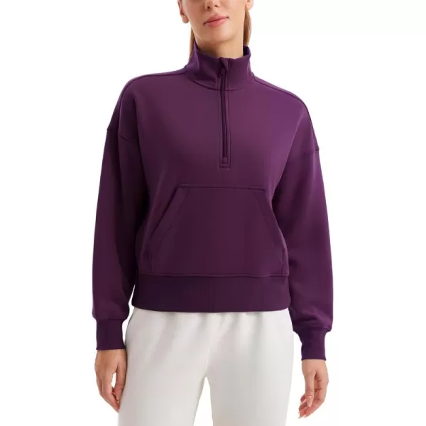 imageCRZ YOGA SoftAura Half Zip Sweatshirt for Women Long Sleeve Pullover Tops Workout Casual Funnel Neck Sweatshirts with PocketPlum Magenta