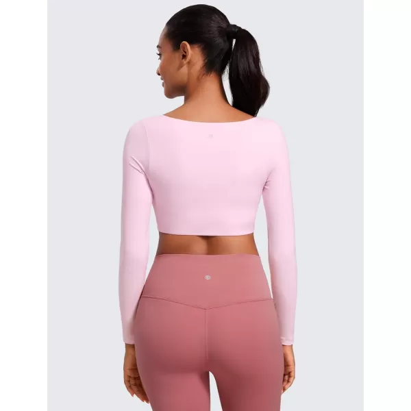 imageCRZ YOGA Butterluxe Double Lined Long Sleeve Yoga Shirts for Women V Neck Cropped Casual Shirt Tight Crop Fitted TopsPink Peony