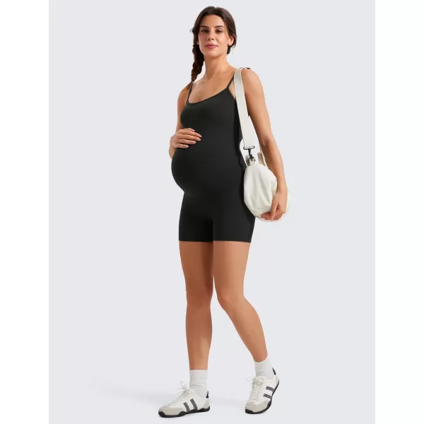 imageCRZ YOGA Butterluxe Maternity Workout Romper for Women Spaghetti Strap Casual Jumpsuit Shorts Pregnancy Tank Top BodysuitBlack