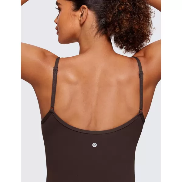imageCRZ YOGA Butterluxe Maternity Workout Romper for Women Spaghetti Strap Casual Jumpsuit Shorts Pregnancy Tank Top BodysuitHot Fudge Brown
