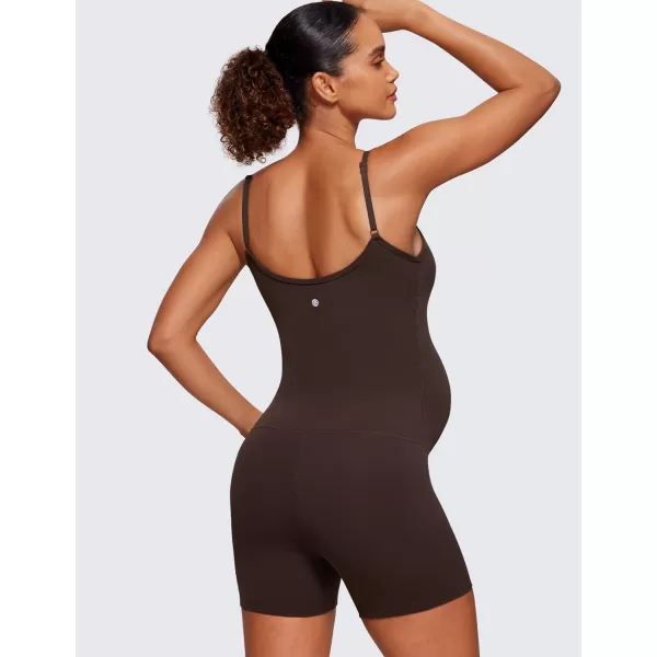 imageCRZ YOGA Butterluxe Maternity Workout Romper for Women Spaghetti Strap Casual Jumpsuit Shorts Pregnancy Tank Top BodysuitHot Fudge Brown