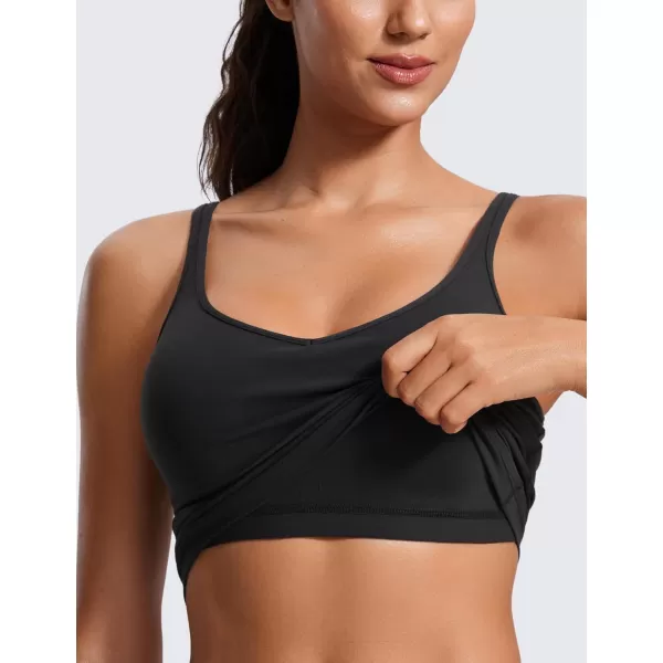 imageCRZ YOGA ButterluxeLight Womens V Neck Longline Sports Bra  Spaghetti Straps Workout Crop Top Padded Yoga BraBlack