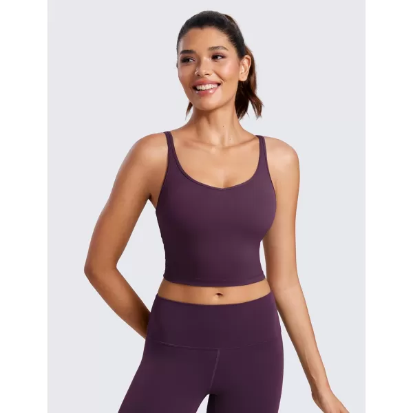 imageCRZ YOGA ButterluxeLight Womens V Neck Longline Sports Bra  Spaghetti Straps Workout Crop Top Padded Yoga BraDeep Purple