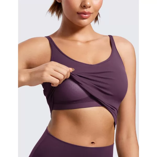 imageCRZ YOGA ButterluxeLight Womens V Neck Longline Sports Bra  Spaghetti Straps Workout Crop Top Padded Yoga BraDeep Purple