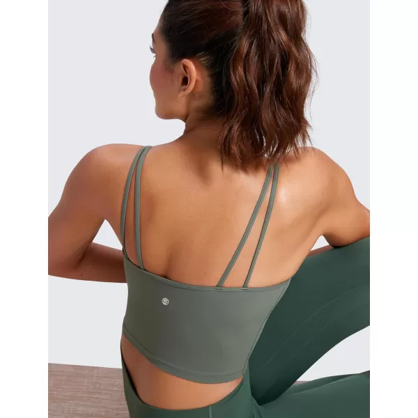 imageCRZ YOGA ButterluxeLight Womens V Neck Longline Sports Bra  Spaghetti Straps Workout Crop Top Padded Yoga BraGrey Sage