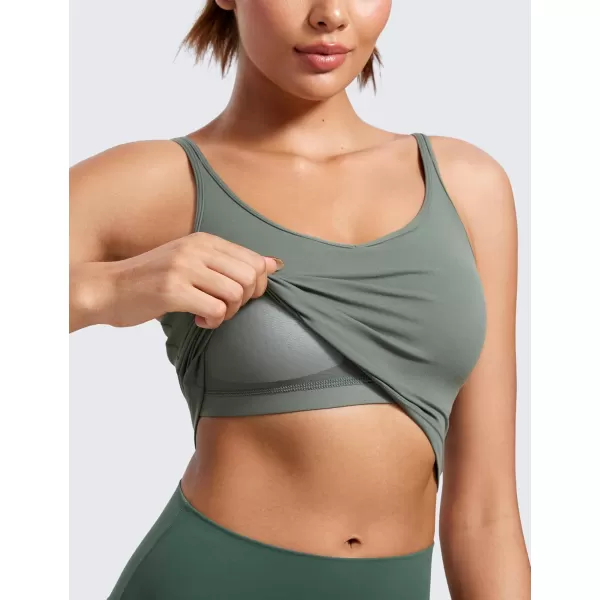 imageCRZ YOGA ButterluxeLight Womens V Neck Longline Sports Bra  Spaghetti Straps Workout Crop Top Padded Yoga BraGrey Sage