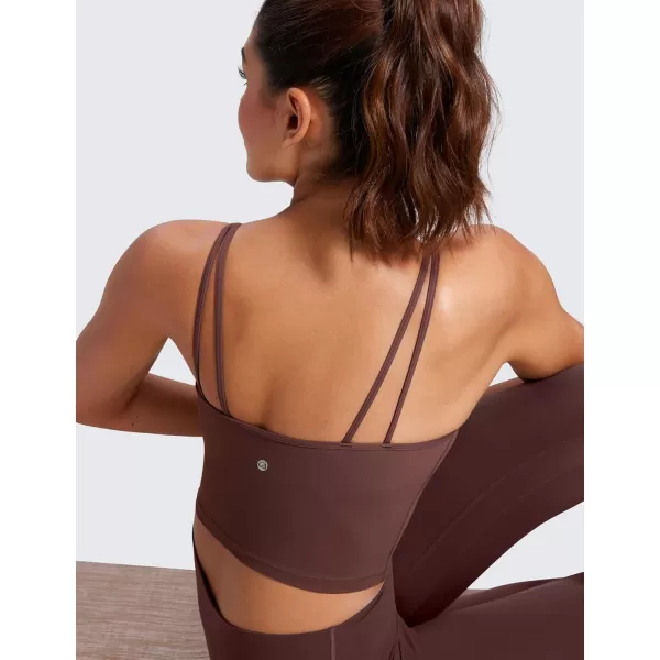 imageCRZ YOGA ButterluxeLight Womens V Neck Longline Sports Bra  Spaghetti Straps Workout Crop Top Padded Yoga BraTaupe