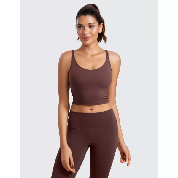 imageCRZ YOGA ButterluxeLight Womens V Neck Longline Sports Bra  Spaghetti Straps Workout Crop Top Padded Yoga BraTaupe