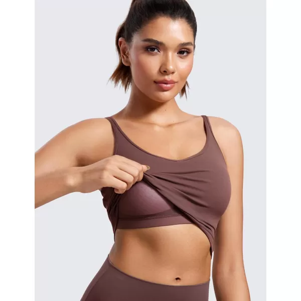 imageCRZ YOGA ButterluxeLight Womens V Neck Longline Sports Bra  Spaghetti Straps Workout Crop Top Padded Yoga BraTaupe