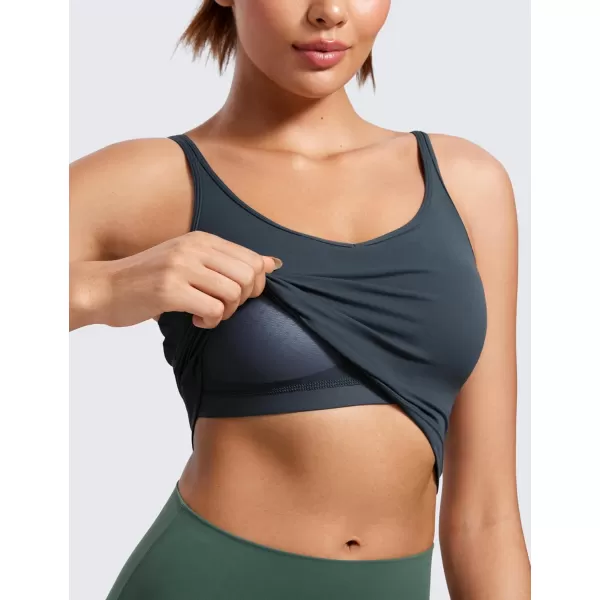 imageCRZ YOGA ButterluxeLight Womens V Neck Longline Sports Bra  Spaghetti Straps Workout Crop Top Padded Yoga BraTrue Navy