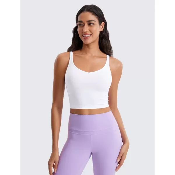 imageCRZ YOGA ButterluxeLight Womens V Neck Longline Sports Bra  Spaghetti Straps Workout Crop Top Padded Yoga BraWhite