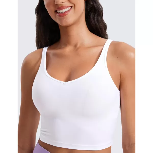 imageCRZ YOGA ButterluxeLight Womens V Neck Longline Sports Bra  Spaghetti Straps Workout Crop Top Padded Yoga BraWhite