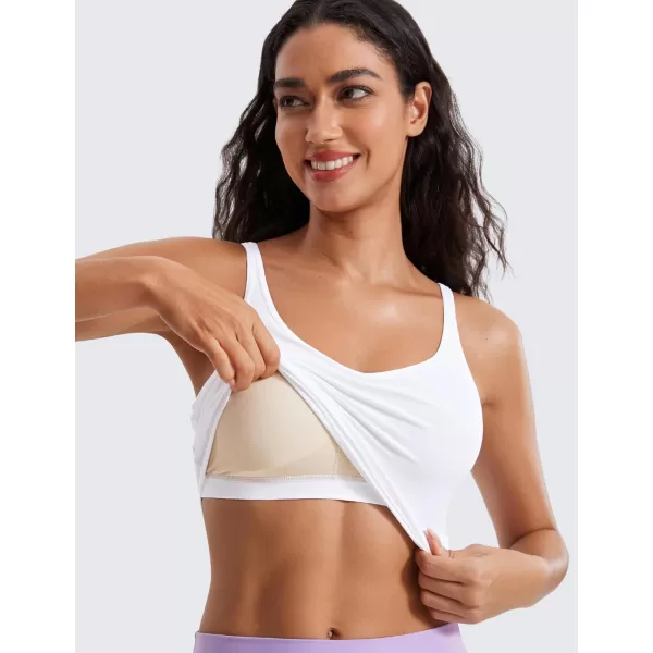 imageCRZ YOGA ButterluxeLight Womens V Neck Longline Sports Bra  Spaghetti Straps Workout Crop Top Padded Yoga BraWhite