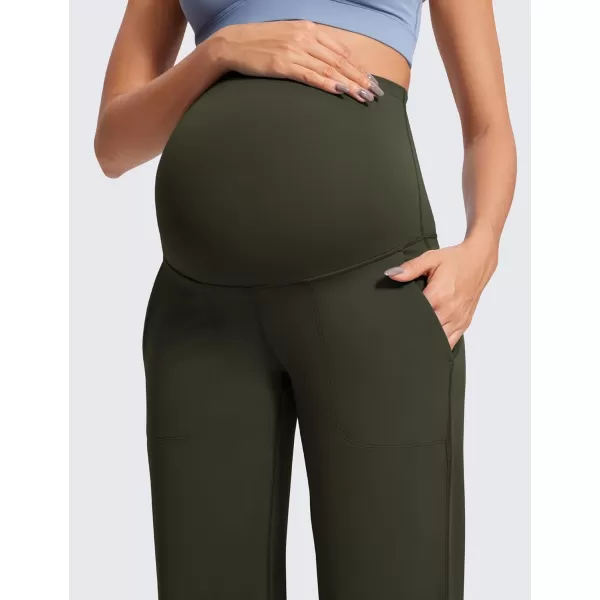 imageCRZ YOGA Women Butterluxe Maternity Wide Leg Pants with Pockets 315quot  Over The Belly Workout Yoga Pants PregnancyOlive Green