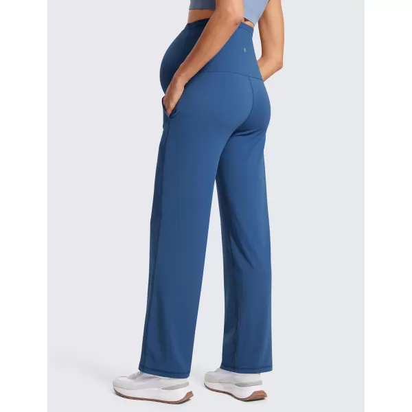 imageCRZ YOGA Women Butterluxe Maternity Wide Leg Pants with Pockets 315quot  Over The Belly Workout Yoga Pants PregnancyPitch Blue