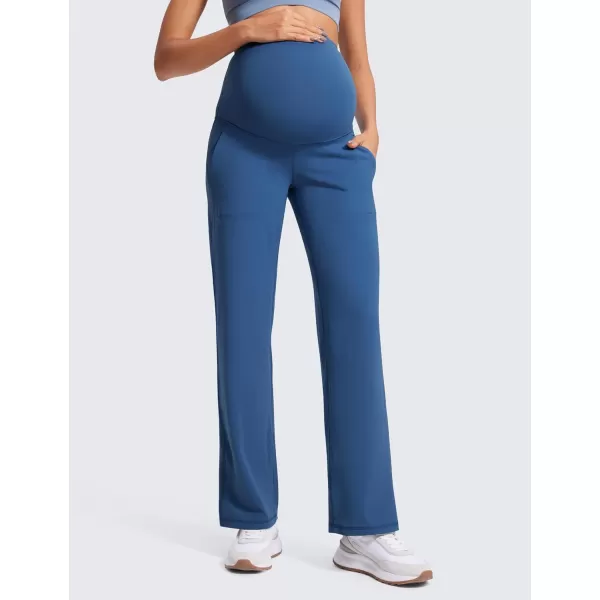 imageCRZ YOGA Women Butterluxe Maternity Wide Leg Pants with Pockets 315quot  Over The Belly Workout Yoga Pants PregnancyPitch Blue