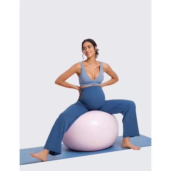 imageCRZ YOGA Women Butterluxe Maternity Wide Leg Pants with Pockets 315quot  Over The Belly Workout Yoga Pants PregnancyPitch Blue