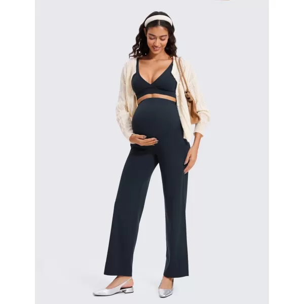 imageCRZ YOGA Women Butterluxe Maternity Wide Leg Pants with Pockets 315quot  Over The Belly Workout Yoga Pants PregnancyTrue Navy