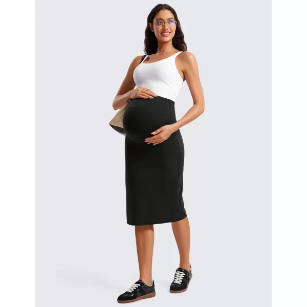 imageCRZ YOGA Womens Butterluxe Maternity Skirts Over The Belly Midi Stretchy Casual Pregnancy Skirt with Slit Golf WorkBlack