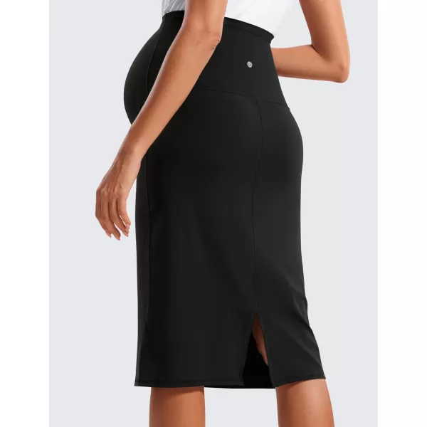 imageCRZ YOGA Womens Butterluxe Maternity Skirts Over The Belly Midi Stretchy Casual Pregnancy Skirt with Slit Golf WorkBlack