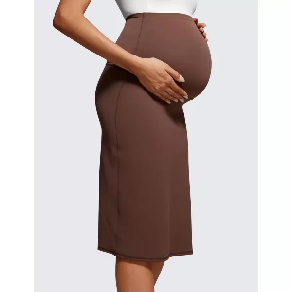 imageCRZ YOGA Womens Butterluxe Maternity Skirts Over The Belly Midi Stretchy Casual Pregnancy Skirt with Slit Golf WorkCoffee Brown