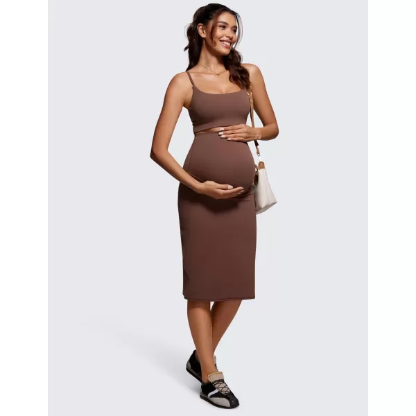 imageCRZ YOGA Womens Butterluxe Maternity Skirts Over The Belly Midi Stretchy Casual Pregnancy Skirt with Slit Golf WorkCoffee Brown