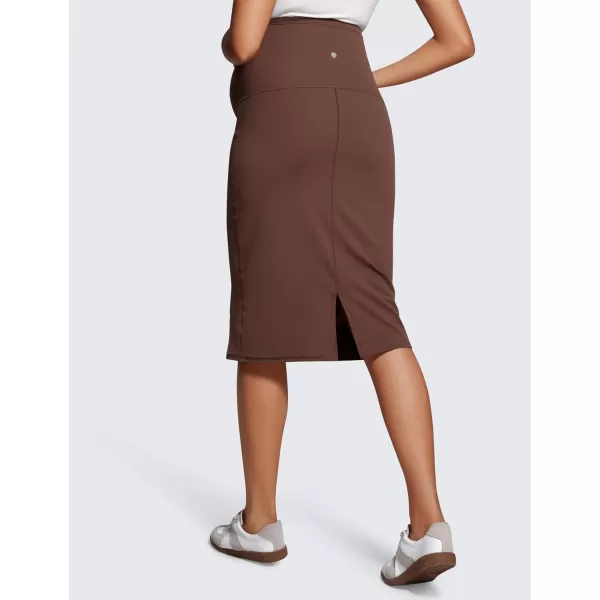 imageCRZ YOGA Womens Butterluxe Maternity Skirts Over The Belly Midi Stretchy Casual Pregnancy Skirt with Slit Golf WorkCoffee Brown