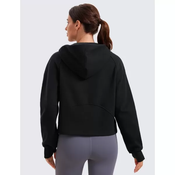 imageCRZ YOGA Womens Fleece Lined Full Zip Hoodies Oversized Long Sleeve Casual Workout Hooded Sweatshirt with Thumb HolesBlack