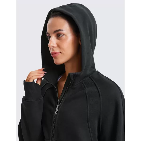 imageCRZ YOGA Womens Fleece Lined Full Zip Hoodies Oversized Long Sleeve Casual Workout Hooded Sweatshirt with Thumb HolesBlack