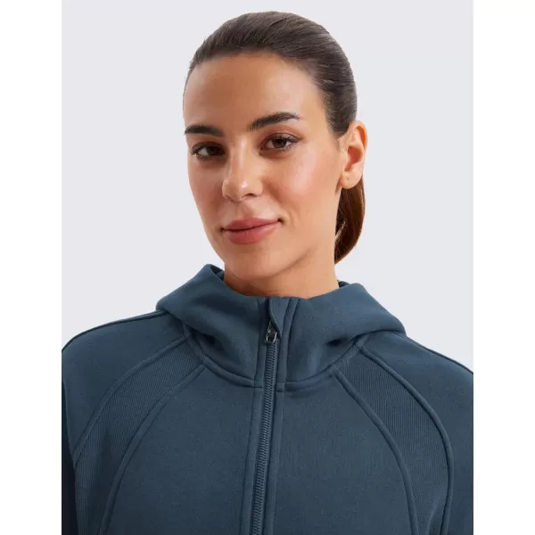 imageCRZ YOGA Womens Fleece Lined Full Zip Hoodies Oversized Long Sleeve Casual Workout Hooded Sweatshirt with Thumb HolesInk Blue