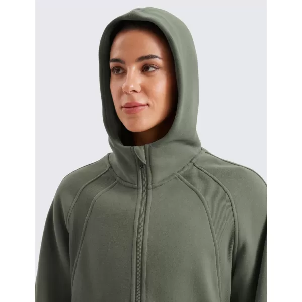 imageCRZ YOGA Womens Fleece Lined Full Zip Hoodies Oversized Long Sleeve Casual Workout Hooded Sweatshirt with Thumb HolesLight Army Green