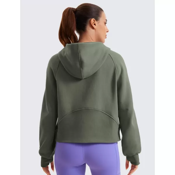 imageCRZ YOGA Womens Fleece Lined Full Zip Hoodies Oversized Long Sleeve Casual Workout Hooded Sweatshirt with Thumb HolesLight Army Green