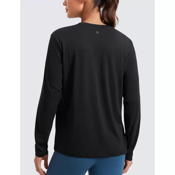 imageCRZ YOGA Womens Long Sleeve Tops High Crew Neck Casual Fall Shirts Basic Quick Dry Workout Athletic Tee ShirtBlack