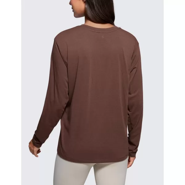 imageCRZ YOGA Womens Long Sleeve Tops High Crew Neck Casual Fall Shirts Basic Quick Dry Workout Athletic Tee ShirtCoffee Brown