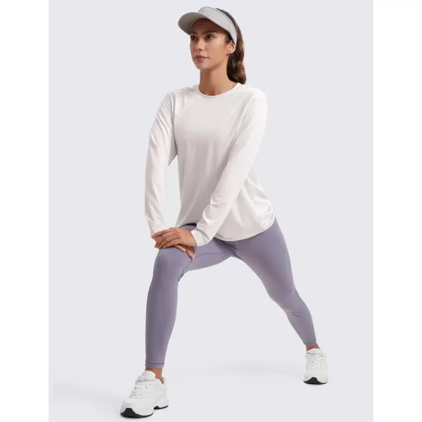 imageCRZ YOGA Womens Long Sleeve Tops High Crew Neck Casual Fall Shirts Basic Quick Dry Workout Athletic Tee ShirtMilky White