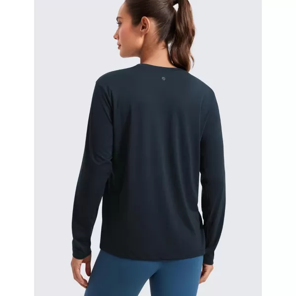 imageCRZ YOGA Womens Long Sleeve Tops High Crew Neck Casual Fall Shirts Basic Quick Dry Workout Athletic Tee ShirtTrue Navy