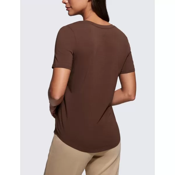imageCRZ YOGA Womens Pima Cotton V Neck TShirt Short Sleeve Casual Workout Shirts Soft Summer Basic Tee TopsCoffee Brown