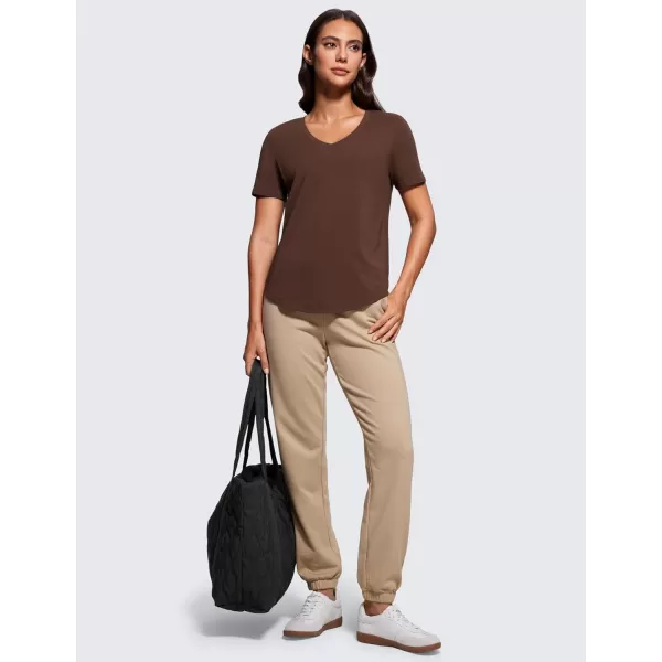 imageCRZ YOGA Womens Pima Cotton V Neck TShirt Short Sleeve Casual Workout Shirts Soft Summer Basic Tee TopsCoffee Brown