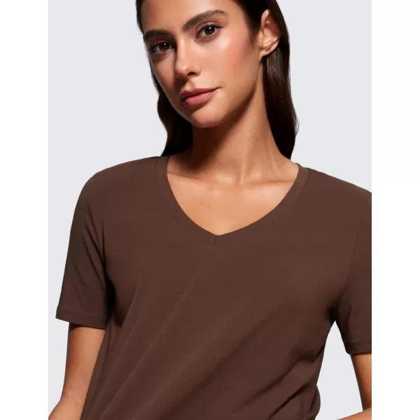 imageCRZ YOGA Womens Pima Cotton V Neck TShirt Short Sleeve Casual Workout Shirts Soft Summer Basic Tee TopsCoffee Brown