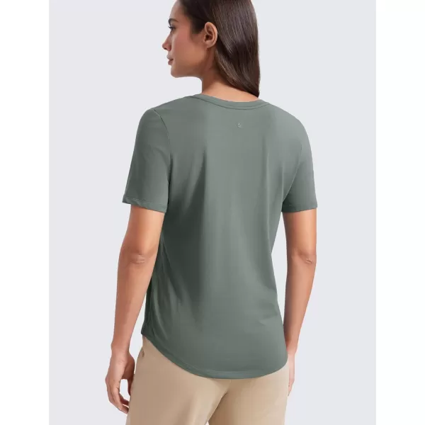 imageCRZ YOGA Womens Pima Cotton V Neck TShirt Short Sleeve Casual Workout Shirts Soft Summer Basic Tee TopsGrey Sage