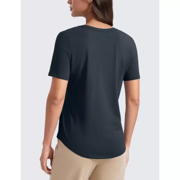 imageCRZ YOGA Womens Pima Cotton V Neck TShirt Short Sleeve Casual Workout Shirts Soft Summer Basic Tee TopsTrue Navy