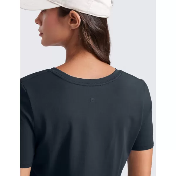 imageCRZ YOGA Womens Pima Cotton V Neck TShirt Short Sleeve Casual Workout Shirts Soft Summer Basic Tee TopsTrue Navy