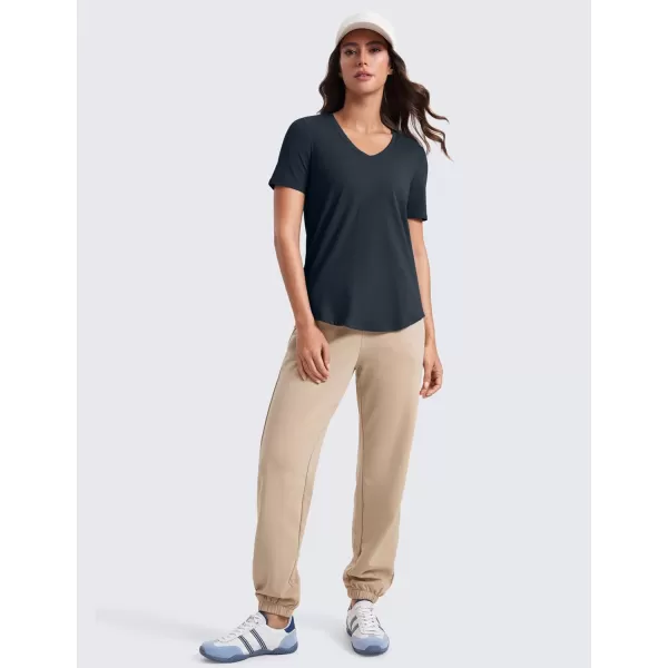 imageCRZ YOGA Womens Pima Cotton V Neck TShirt Short Sleeve Casual Workout Shirts Soft Summer Basic Tee TopsTrue Navy