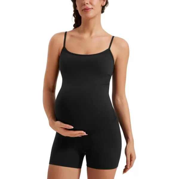 imageCRZ YOGA Butterluxe Maternity Workout Romper for Women Spaghetti Strap Casual Jumpsuit Shorts Pregnancy Tank Top BodysuitBlack