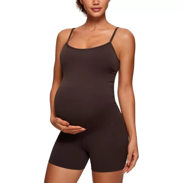 imageCRZ YOGA Butterluxe Maternity Workout Romper for Women Spaghetti Strap Casual Jumpsuit Shorts Pregnancy Tank Top BodysuitHot Fudge Brown