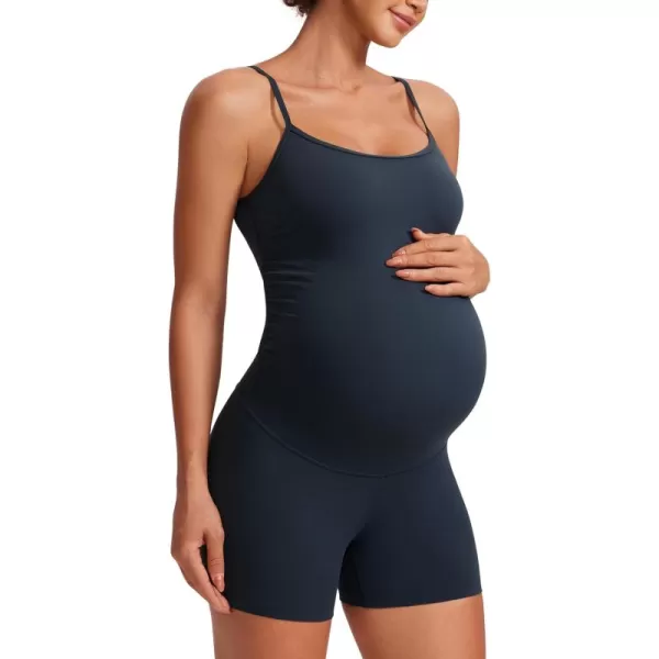 imageCRZ YOGA Butterluxe Maternity Workout Romper for Women Spaghetti Strap Casual Jumpsuit Shorts Pregnancy Tank Top BodysuitTrue Navy