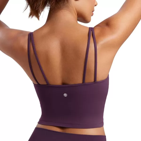 imageCRZ YOGA ButterluxeLight Womens V Neck Longline Sports Bra  Spaghetti Straps Workout Crop Top Padded Yoga BraDeep Purple